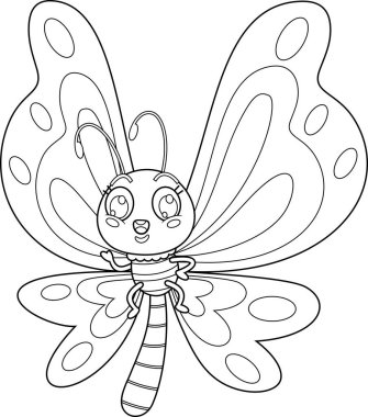 Komik Kelebek Çizgi Filmi Karakteri. Vektör El Çizimi Görünümü Şeffaf Arkaplanda İzole Edildi