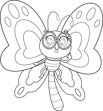 Şirin Kelebek Çizgi Film Karakteri. Vektör Resimli Düz Tasarım Şeffaf Arkaplanda İzole Edildi