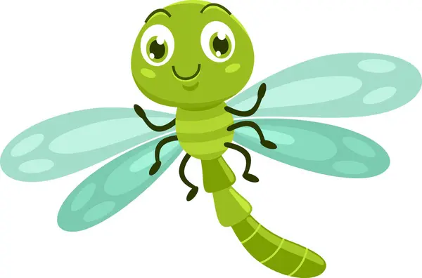 Cute Dragonfly Insect Cartoon Character Flying Vector Illustration Flat Design Stock Vector