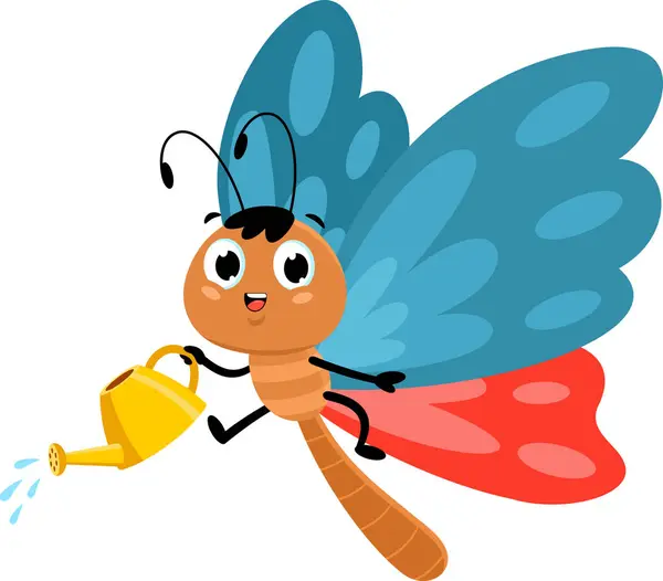 Χαριτωμένη Πεταλούδα Cartoon Watering Χαρακτήρα Διάνυσμα Εικονογράφηση Επίπεδη Σχεδίαση Απομονώνονται Διάνυσμα Αρχείου