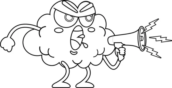 Zeichentrickfigur Angry Brain Schreit Ins Megaphon Vector Hand Gezeichnete Illustration Stockvektor