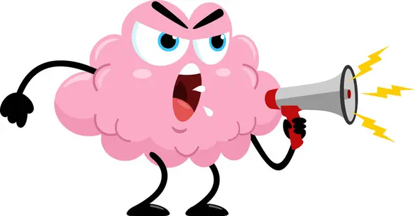 Öfkeli Beyin Çizgi Filmi Karakteri Megafona Bağırıyor Vektör Resimli Düz Stok Vektör