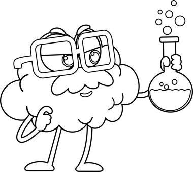 Taslak Bilim Adamı ya da Profesör Beyin Çizgi Filmi Karakteri elinde bir matara tutuyor. Vektör El Çizimi Görünümü Şeffaf Arkaplanda İzole Edildi