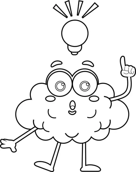 Outlined Grappig Brain Cartoon Character Met Een Helder Idee Met Stockillustratie