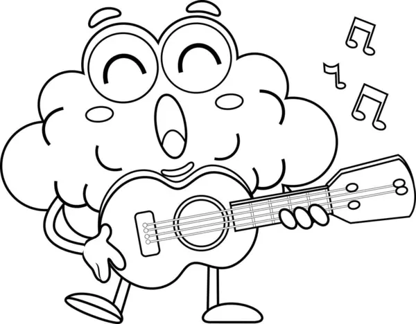 Outlined Funny Brain Cartoon Character Playing Guitar Singing Vector Hand Royalty Free Stock Vectors