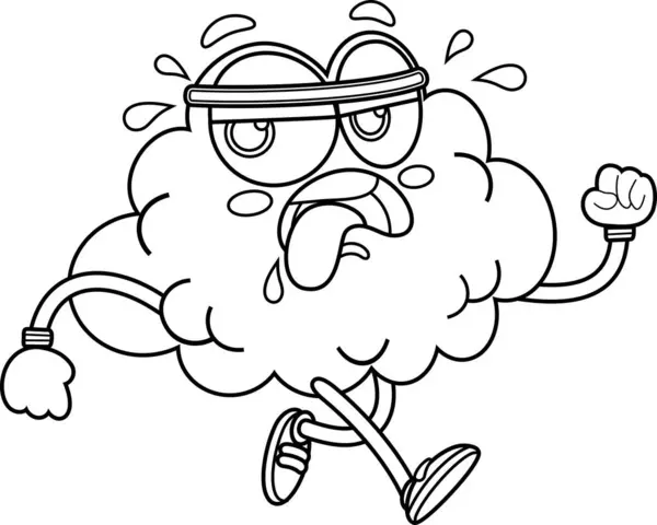 Outlined Funny Brain Cartoon Character Jogging Vector Hand Drawn Illustration Vector Graphics