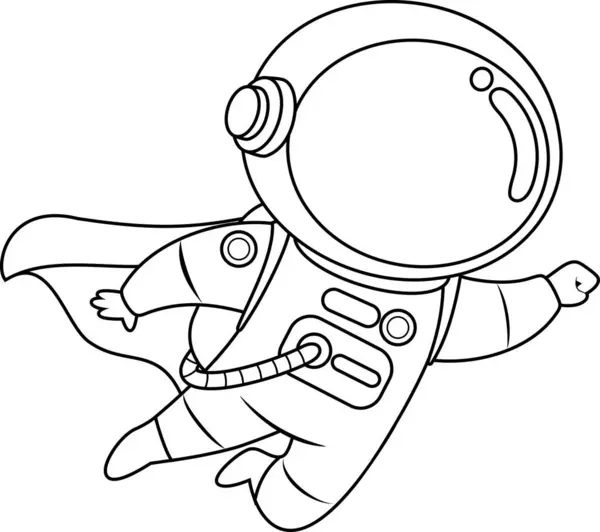 Outlined Cute Astronaut Super Hero Cartoon Character Flying Vector Hand Vektorgrafiken