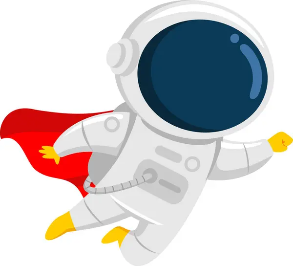 Leuke Astronaut Super Hero Stripfiguur Vliegen Vector Illustratie Vlak Ontwerp Stockillustratie