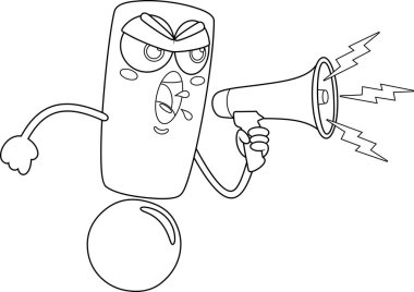 Öfkeli Ünlem Çizgi Film Karakteri Bir Megafonla Konuşuyor. Vektör El Çizimi Görünümü Şeffaf Arkaplanda İzole Edildi