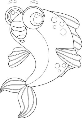 Özetlenmiş Şirin Deniz Balığı Çizgi Filmi Karakteri. Vektör El Çizimi Görünümü Şeffaf Arkaplanda İzole Edildi