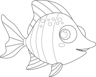 Özetlenmiş Şirin Deniz Balığı Çizgi Filmi Karakteri. Vektör El Çizimi Görünümü Şeffaf Arkaplanda İzole Edildi