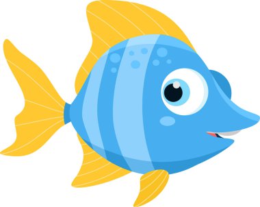 Şirin Deniz Balığı Çizgi Filmi Karakteri. Vektör Resimli Düz Tasarım Şeffaf Arkaplanda İzole Edildi 