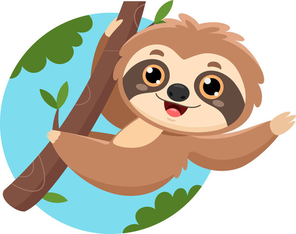 Cute Baby Sloth Cartoon Character. Vector Illustration Flat Design Isolated on white Background 