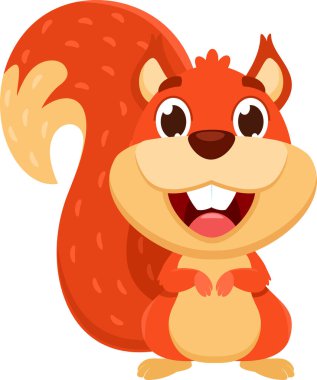 Şirin Sincap Hayvan Çizgi Filmi Karakteri. Vektör Resimli Düz Tasarım Şeffaf Arkaplanda İzole Edildi