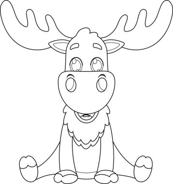 Özetlenmiş Sevimli Geyik Hayvan Çizgi Filmi Karakteri. Vektör El Çizimi Görünümü Şeffaf Arkaplanda İzole Edildi