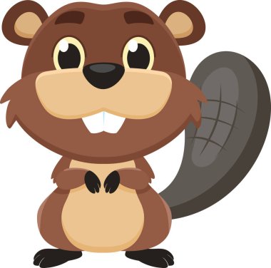 Tatlı Kunduz Hayvan Çizgi Filmi Karakteri. Vektör Resimli Düz Tasarım Şeffaf Arkaplanda İzole Edildi