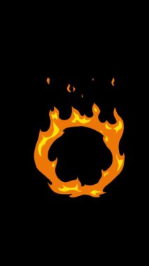 Alevler Çemberi tepkisi. 4K Dikey 9: 16 Çizgi Film Animasyon Video Hareketi Siyah Arkaplan Grafikleri