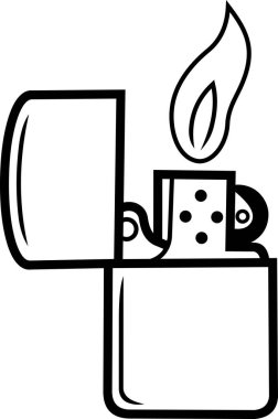 Çizgi film Ateşli Açık Cep Çakmağı. Vektör El Çizimi Görünümü Şeffaf Arkaplanda İzole Edildi