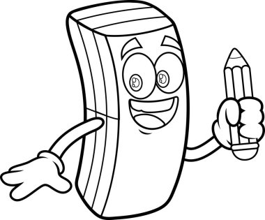 Okul Silgi Çizgi Filmi Karakteri Kalem Tutuyor. Vektör El Çizimi Görünümü Şeffaf Arkaplanda İzole Edildi