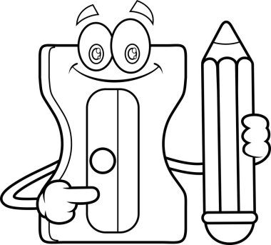 Okul Ucu Çizgi Film Karakteri Bir Kalem Tutuyor. Vektör El Çizimi Görünümü Şeffaf Arkaplanda İzole Edildi