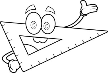 Okul Yöneticisi Üçgen Çizgi Film Karakteri selamlama için el sallıyor. Vektör El Çizimi Görünümü Şeffaf Arkaplanda İzole Edildi