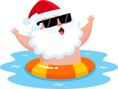Suda Şişme Yüzüklü Yaz Noel Baba Çizgi Filmi Karakteri. Vektör El Çizimi Görünümü Şeffaf Arkaplanda İzole Edildi