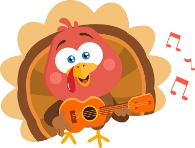 Şirin Bebek Hindi Karikatür Karakteri Şarkı Söylüyor ve Gitar Çalıyor. Vektör Resimli Düz Tasarım Şeffaf Arkaplanda İzole Edildi