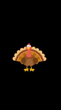 Şükran Günü 'nde Kara Arkaplanda Hindi Çizgi Filmi Karakteri. 4K Canlandırma Video Hareketi Grafikleri 