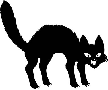 Cadılar Bayramı Kedisi Siyah Siluet Beyaz Arkaplanda İzole Edildi
