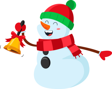 Mutlu Kardan Adam Çizgi Filmi Karakteri Bir Zil Çalıyor. Vektör Resimli Düz Tasarım Şeffaf Arkaplanda İzole Edildi