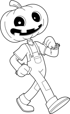 Komik Jack O Lantern Çizgi Film Karakteri Yürüyüşü. Vektör El Çizimi Görünümü Şeffaf Arkaplanda İzole Edildi