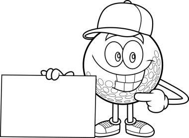 Sırıtkan Golf Topu Çizgi Filmi Karakteri Şeffaf Arkaplanda Boş İşareti Gösteriyor