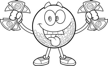 Mutlu Golf Topu Çizgi Filmi Karakteri Dollar Gözlü ve Paralı Şeffaf Arkaplanda