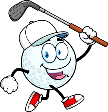 Şeffaf arka planda golf sopası olan çizgi film golf topu.