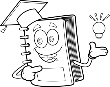 Mezuniyet şapkasındaki saydam arkaplanda ampul gösteren kitap karakteri