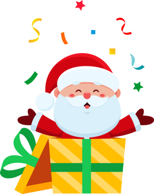 Şeffaf arkaplanda Noel Baba hediye kutusunda.