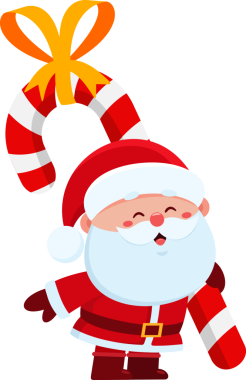 Şeffaf arka planda şeker kamışı olan Noel Baba