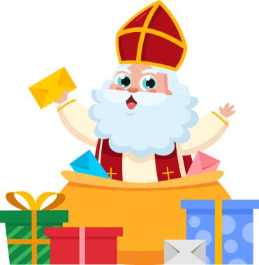 Şeffaf arkaplanda bir çuval dolusu mektup olan Aziz Nicolas.