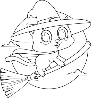 Şeffaf arkaplanda süpürgedeki cadılar bayramı kedisi