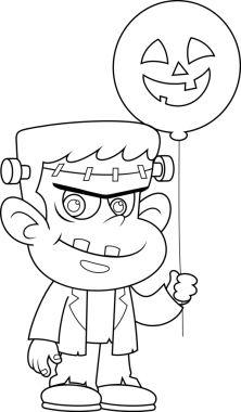 Şeffaf arkaplanda balonlu Frankenstein çizgi film karakteri