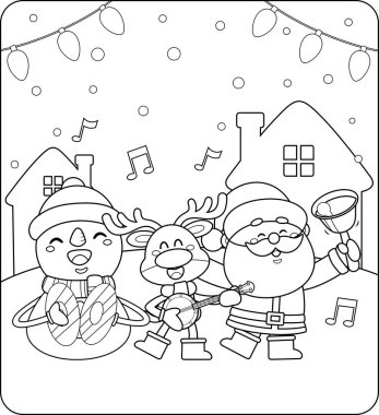 Kardan adam, ren geyiği, Noel Baba 'nın müzik çaldığı bir Noel kartı. 