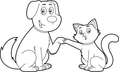 Sevimli köpek ve kedi çizgi film karakterleri En iyi arkadaşlar vektör el çizimi şeffaf arka planda izole