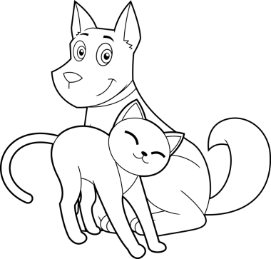 Sevimli Köpek ve Kedi Çizgi Filmleri Birlikte Vektör El Çizimi Şeffaf Arkaplanda İzole Edildi