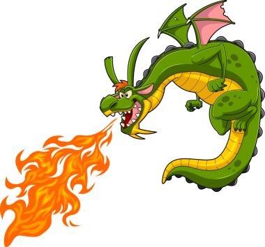 Yeşil Ejder Çizgi Filmi Karakteri Uçuyor ve tükürüyor Ateş Vektörü El Çizimi Şeffaf arka planda izole edildi