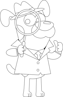 Dedektif Köpek Çizgi Filmi Karakteri, Şeffaf Arkaplanda İzole Edilmiş Bir Büyüteç Vektör El Çizimi Tutuyor