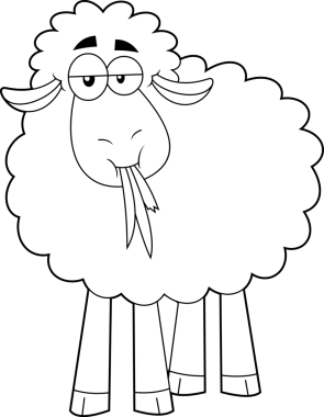 Komik Koyun Çizgi Filmi Karakteri Çimen Vektörü Elleri yiyor Şeffaf arka planda izole edilmiş