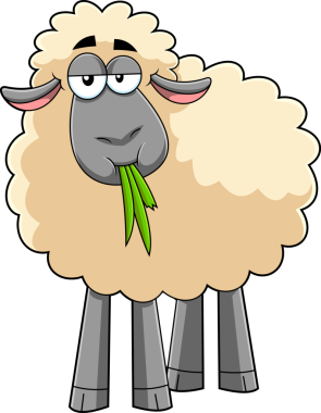 Komik Koyun Çizgi Filmi Karakteri Çimen Vektörü Elleri yiyor Şeffaf arka planda izole edilmiş