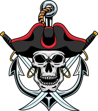 İpte Çapa Üzerindeki İki Kılıçla Kafatası Grafik Logosu Tasarım Vektör El Çizimi Şeffaf Arkaplanda İzole Edildi