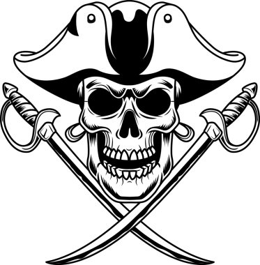 İki Kılıçlı Korsan Kafatası Grafik Tasarım Vektör El Çizimi Şeffaf Arkaplanda İzole Edildi