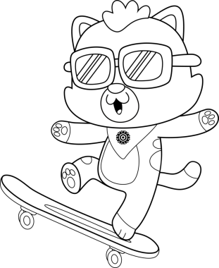 Sevimli Bebek Kedi Çizgi Filmi Karakteri Kaykay Vector Hand Çizimi Şeffaf Arkaplanda İzole Edildi